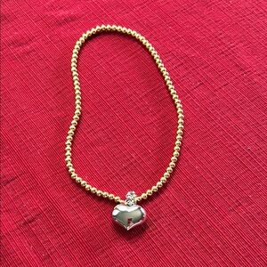 Gold Beaded Necklace with Heart Pendant nwot